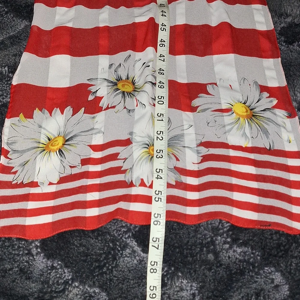 Red and White Checkered Scarf with Daisy Print